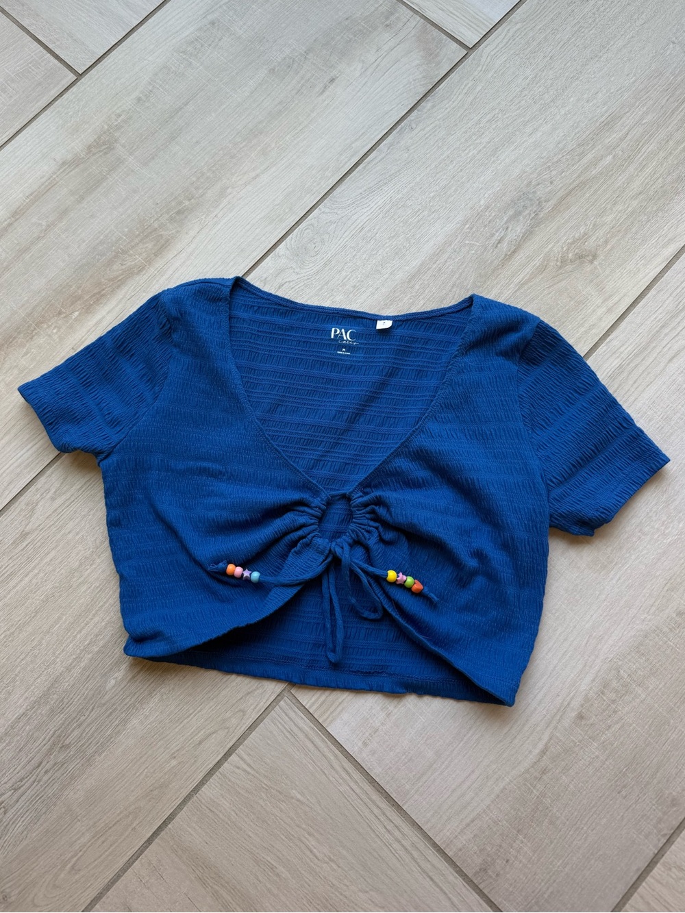 PACSUN Blue Cropped Tie-Front Knit Top